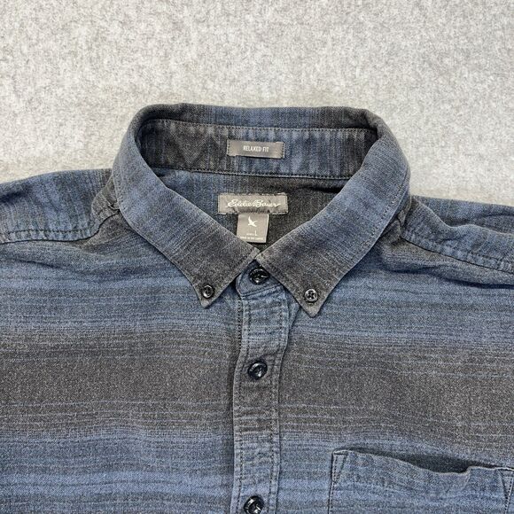 Eddie Bauer Flannel Shirt Men’s Large Blue Gray Plaid Relaxed Fit Button Down - Picture 4 of 11